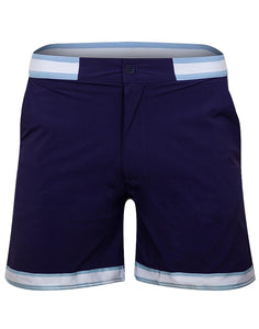 Mens Navy Stripe Trim Swimming Shorts