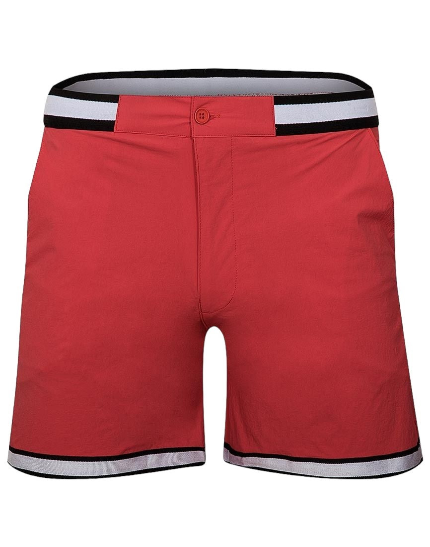 Mens Red Stripe Trim Swimming Shorts