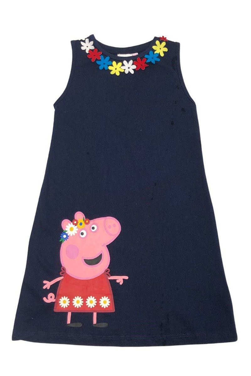 Girls Peppa Pig 3D Flowers Crew Neck Cotton Dress