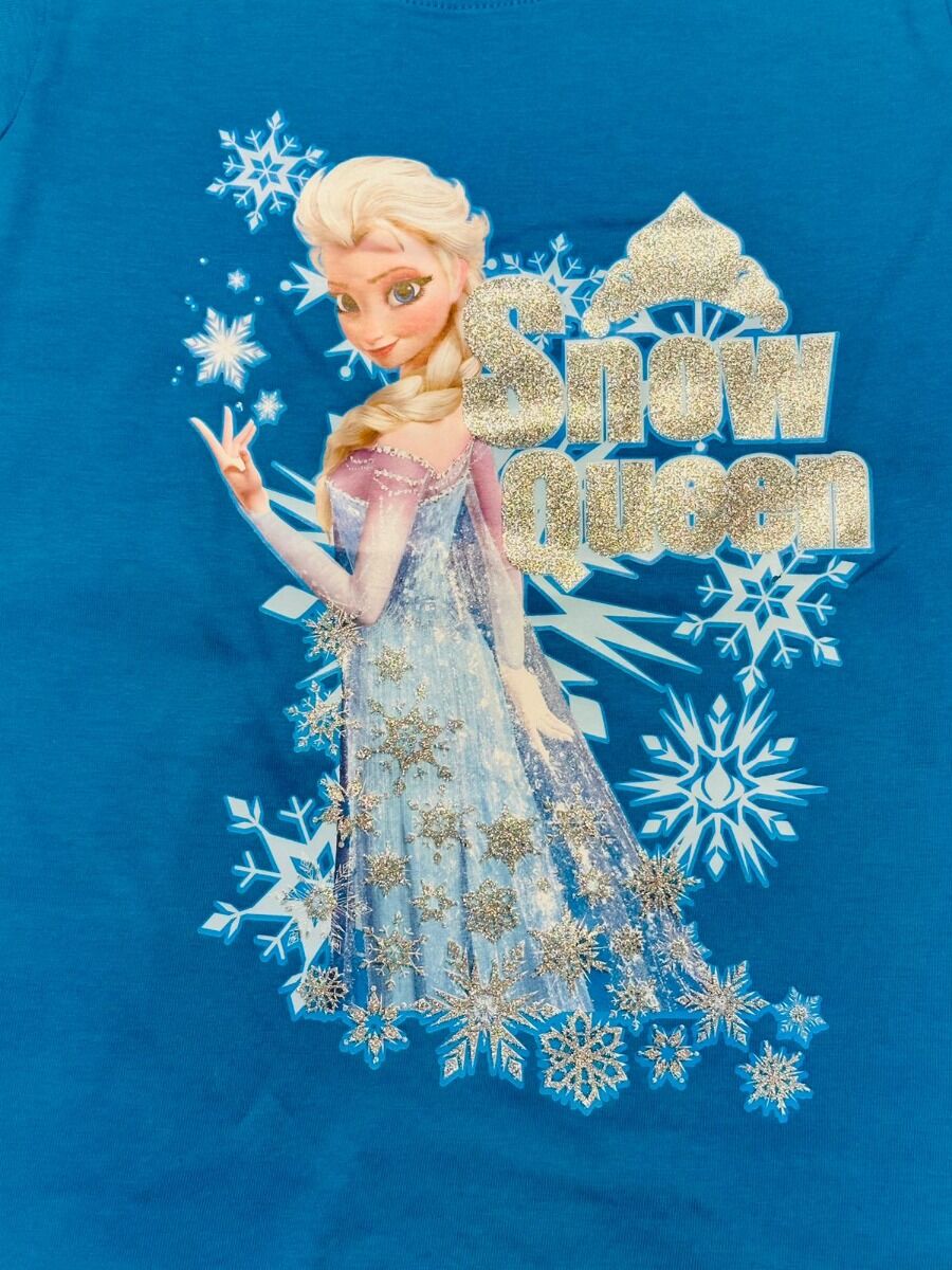 Girls Blue Official Disney Frozen Sparkly Snow Queen T-Shirt Top