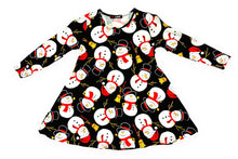 Load image into Gallery viewer, Girls Black Multi Penguin Santa Claus Long Sleeve Swing Christmas Dress
