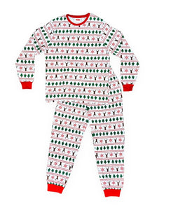 Adults Unisex White Red Tree Reindeer & Snowflakes Print Christmas Pyjamas Sets