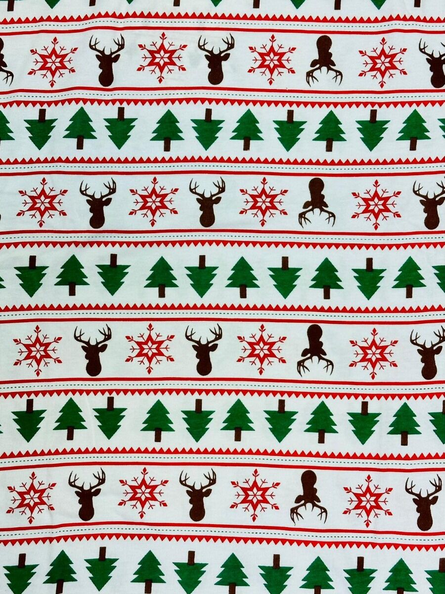 Adults Unisex White Red Tree Reindeer & Snowflakes Print Christmas Pyjamas Sets
