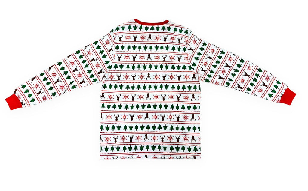 Adults Unisex White Red Tree Reindeer & Snowflakes Print Christmas Pyjamas Sets