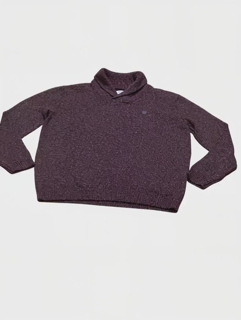 Mens Burgundy Plus Size Shawl Collar Thick Knit Long Sleeve Sweater Jumper 3XL