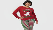 Load and play video in Gallery viewer, Ladies Melt-Down Snowman Polar Fleece Stripe Bottoms Christmas Pyjama Sets
