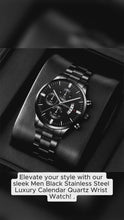 Load and play video in Gallery viewer, Men Geneva Luxury Black Gold Stainless Steel Calendar Analog Quartz Wrist Watch
