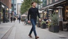 Load and play video in Gallery viewer, Men’s Black Crew Ribbed Neck Cotton Knit Rich Long sleeve Regular Fit Jumper
