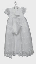 Load and play video in Gallery viewer, Baby Girls Toddlers Satin Mesh Embroidered Lace Baptism + Hood Christening Gown
