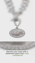 Load and play video in Gallery viewer, Mens Unisex Silver Roaring Wolf Head Crystals Solid Pendant Braid chain Necklace
