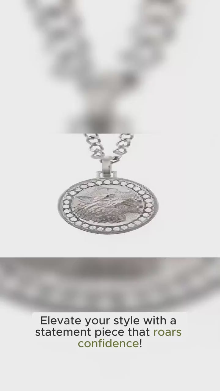 Mens Unisex Silver Roaring Wolf Head Crystals Solid Pendant Braid chain Necklace