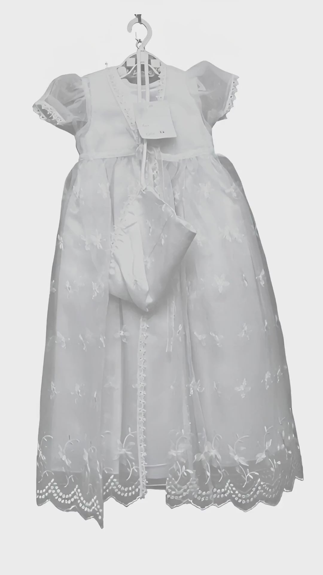 Baby Girls Toddlers Satin Mesh Embroidered Lace Baptism + Hood Christening Gown