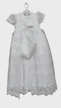 Load and play video in Gallery viewer, Baby Girls Toddlers Satin Mesh Embroidered Lace Baptism + Hood Christening Gown
