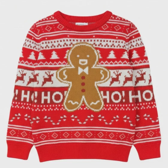 Kids Boys Girls Gingerbread Man Red Multi Knitted Christmas Jumper