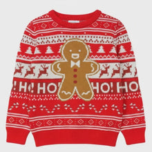 Load and play video in Gallery viewer, Kids Boys Girls Gingerbread Man Red Multi Knitted Christmas Jumper
