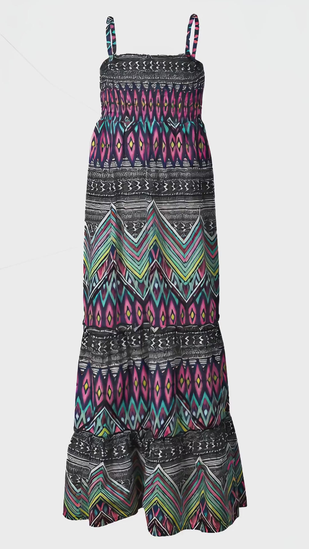 Girls Abstract Sleeveless Cotton Rich Strappy Maxi Dress