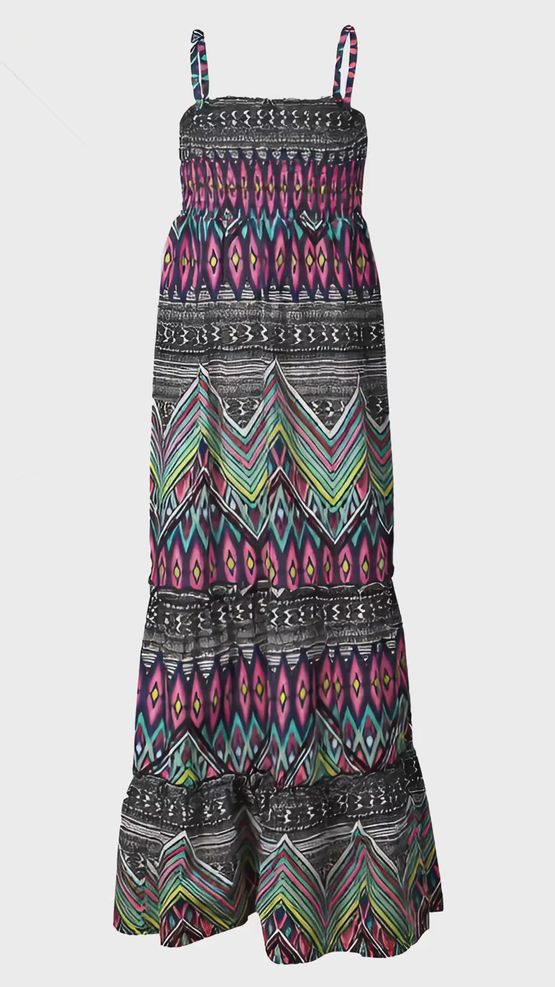 Girls Abstract Sleeveless Cotton Rich Strappy Maxi Dress