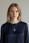 Ladies Silver Rainbow Multi-colored Oval Crystal Pendant Link Chain Necklace