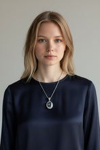 Load image into Gallery viewer, Ladies Silver Rainbow Multi-colored Oval Crystal Pendant Link Chain Necklace
