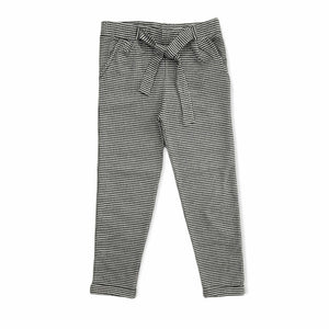Girls Grey Red & Black Thin Check Print Belted Elasticated Waist Trousers