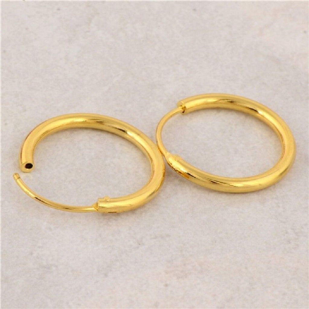 Ladies Girls Smooth 18K Yellow Gold Plated Round Hoop Earrings