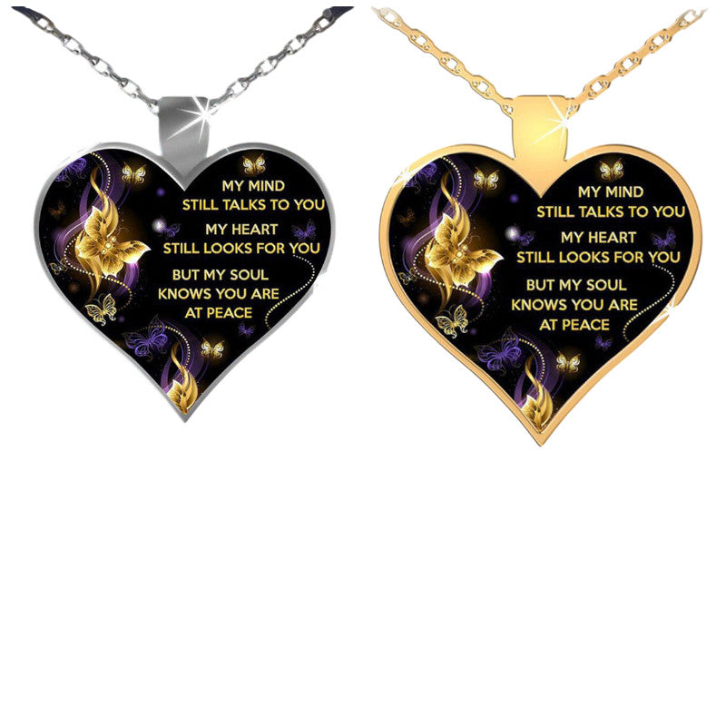 Ladies "My Mind Still Talks To You" Print Heart Pendant & Chain Necklace