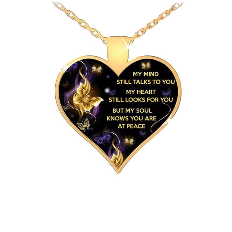 Ladies "My Mind Still Talks To You" Print Heart Pendant & Chain Necklace