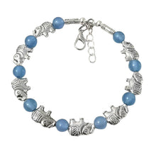 Load image into Gallery viewer, Ladies Silver Tibetan Elephant Light Blue Jade Bead Bracelet Bangle
