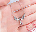 Ladies Silver Angel Wings Crystal Pendant Link Chain Choker Necklace