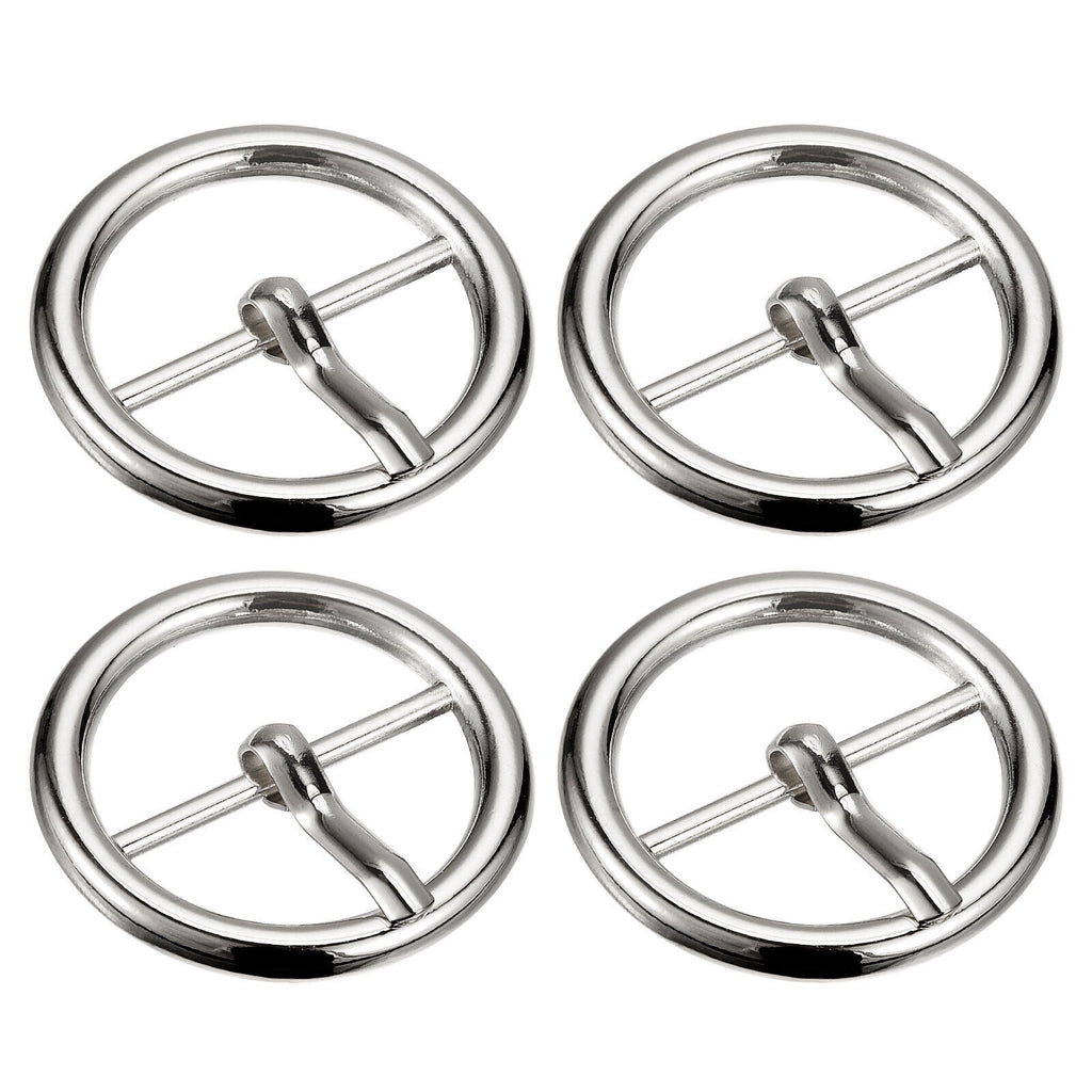 Silver 4 Pieces 64mm Round Single Prong Buckle Pin Centre Bar Buckles for Belts