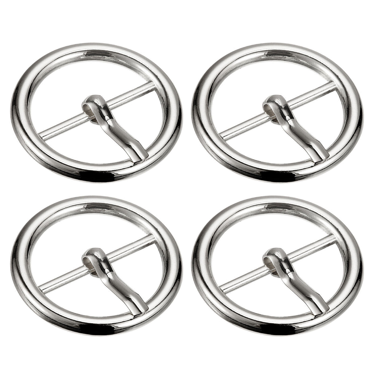 Silver 4 Pieces 64mm Round Single Prong Buckle Pin Centre Bar Buckles for Belts