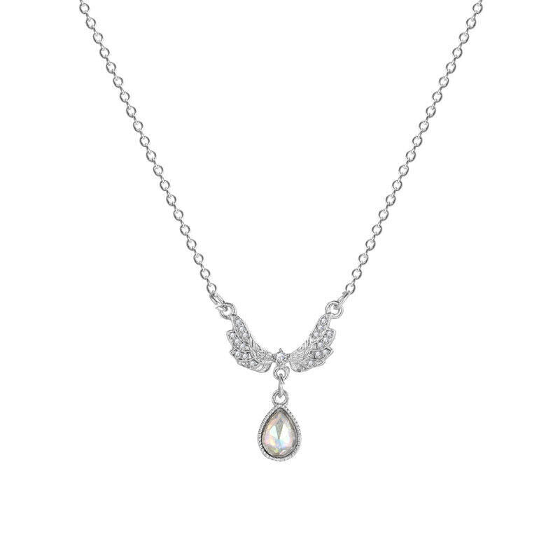 Ladies Silver Angel Wings Crystal Pendant Link Chain Choker Necklace