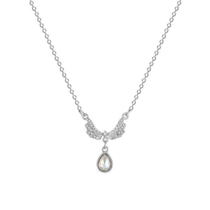 Ladies Silver Angel Wings Crystal Pendant Link Chain Choker Necklace