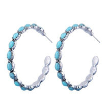 Load image into Gallery viewer, Ladies Large Big Sterling Silver Turquoise Beads Circle Hoop Stud Earring
