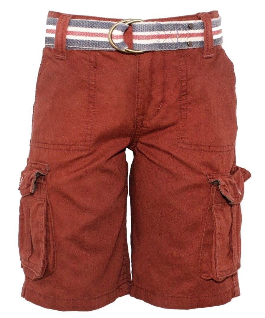 Boys Attire Red Henna Cotton Adjustable Waist Belted Combat Cargo Shorts