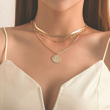 Load image into Gallery viewer, Ladies Gold Vintage Bohemia Moon Coin Snake Chain 3Tier Layer Necklace
