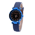 Ladies Blue Quartz Watch Sky Luminous Faux Leather Strap Womens Wrist Watches