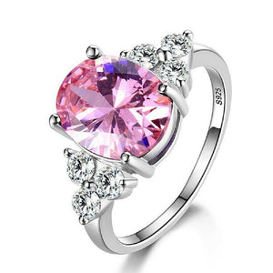 Ladies 925 Sterling Silver Pink & White Round Zircon Crystal Ring