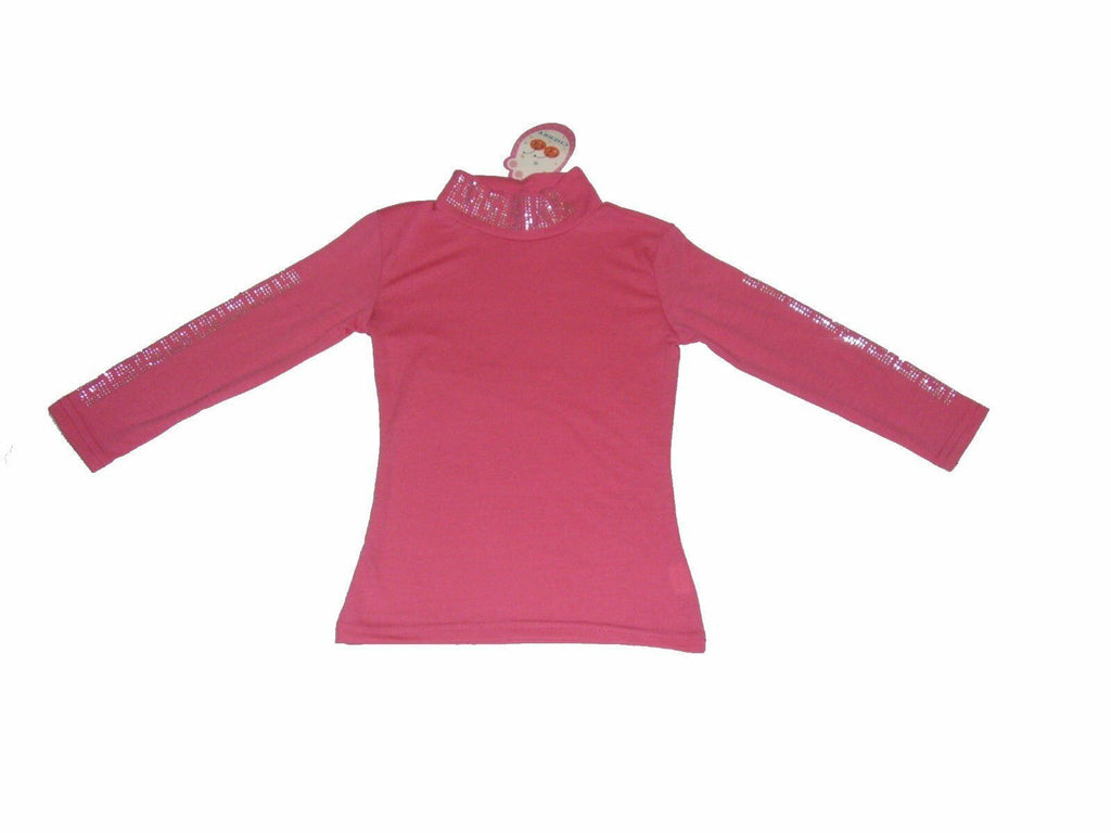 Girls Cerise & Royal Blue Pretty Diamante High Neck Longsleeve Top