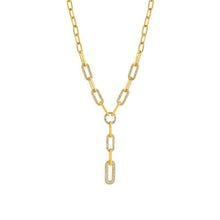 Load image into Gallery viewer, Ladies Gold Silver Long Link Chain Rectangular Crystal Drop Pendant Necklace
