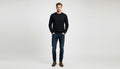 Men’s Black Crew Ribbed Neck Cotton Knit Rich Long sleeve Regular Fit Jumper