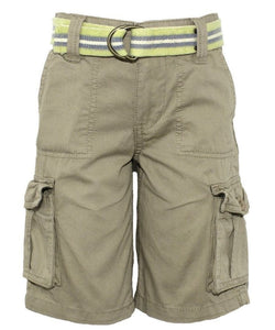 Boys Attire Beige Henna Cotton Adjustable Waist Belted Combat Cargo Shorts