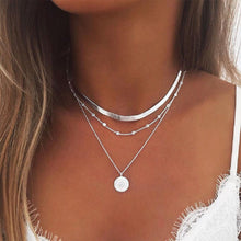 Load image into Gallery viewer, Silver Vintage Bohemia Moon Coin Snake Chain 3Tier Layer Necklace
