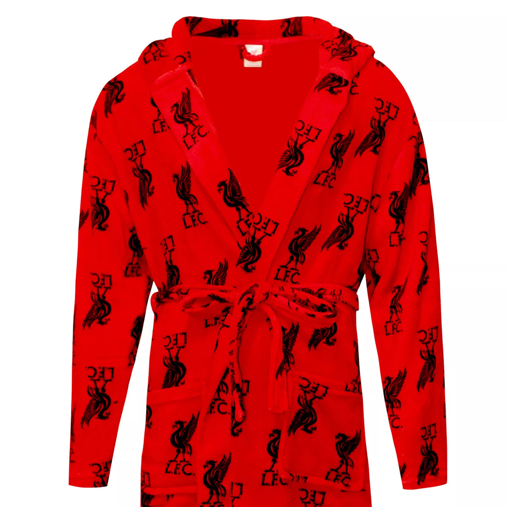 Mens Adult Official Liverpool FC Soft Fleece Hooded Bathrobes