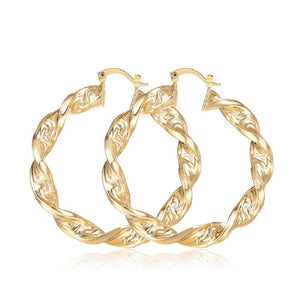 Ladies 18K Gold Plated Chunky Twist Creole Hoop Earrings