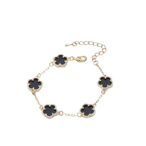 Ladies Gold Black Four Leaf Clover Crystal Link Chain Bracelets