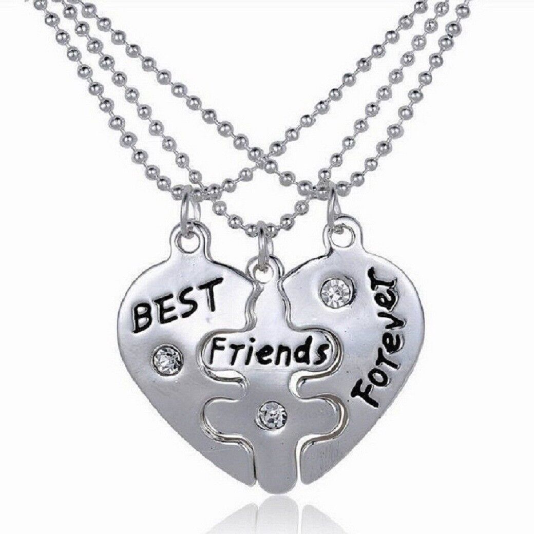 Unisex 3 Best Friends Forever Three Part Friendship BFF Necklace