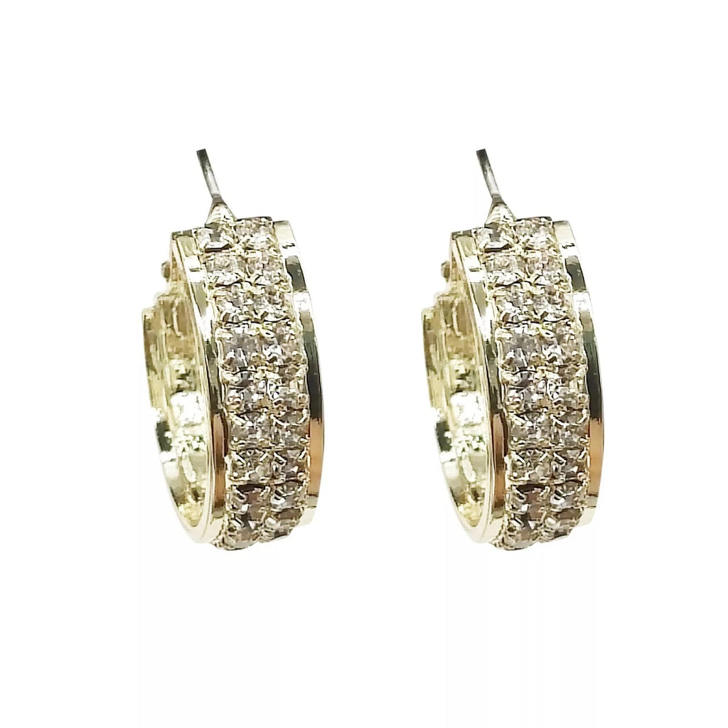 Ladies Medium Creole Dazzling Crystal Geometric Gold Plated Hoop Earrings
