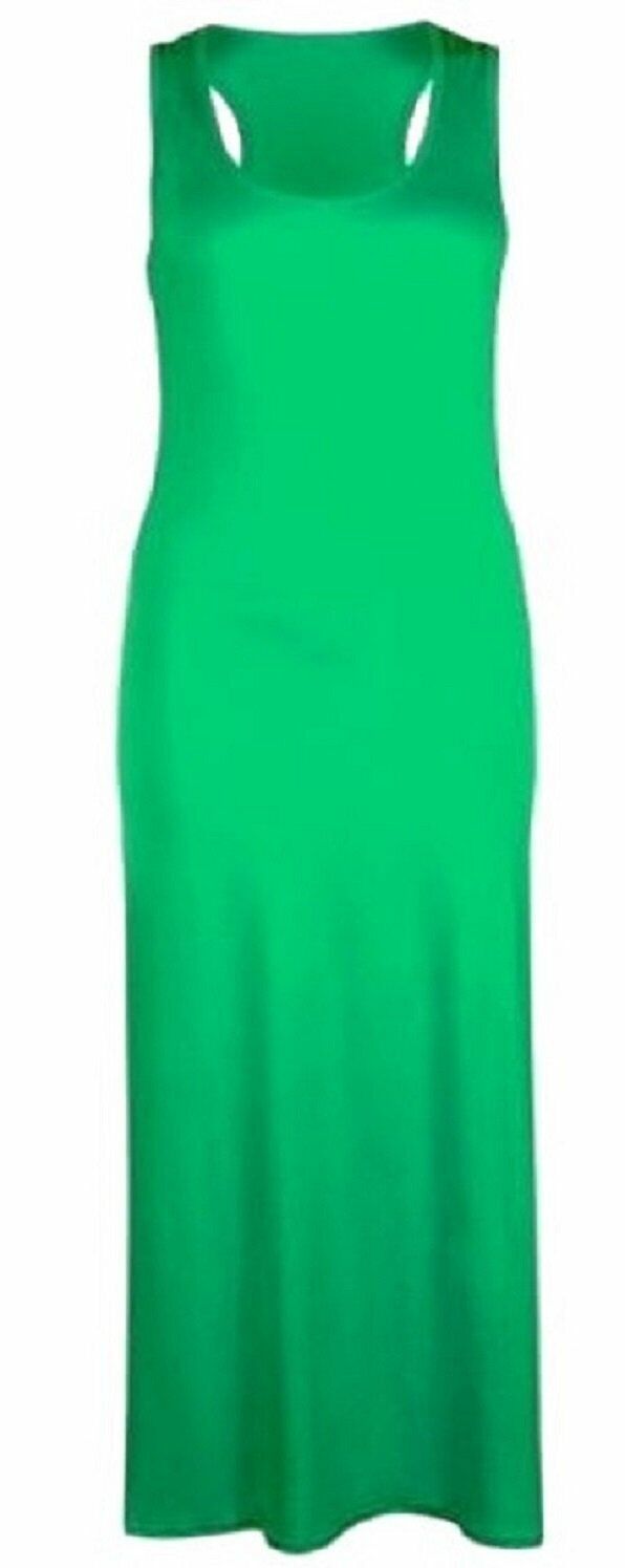 Ladies Green Plain Maxi Muscle Jersey Racer Back Dress
