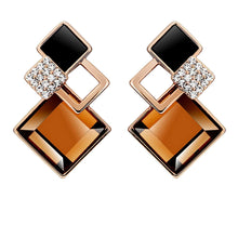 Load image into Gallery viewer, Ladies Gold Plated Brown Diamond Cut Crystal Over Layer Earrings
